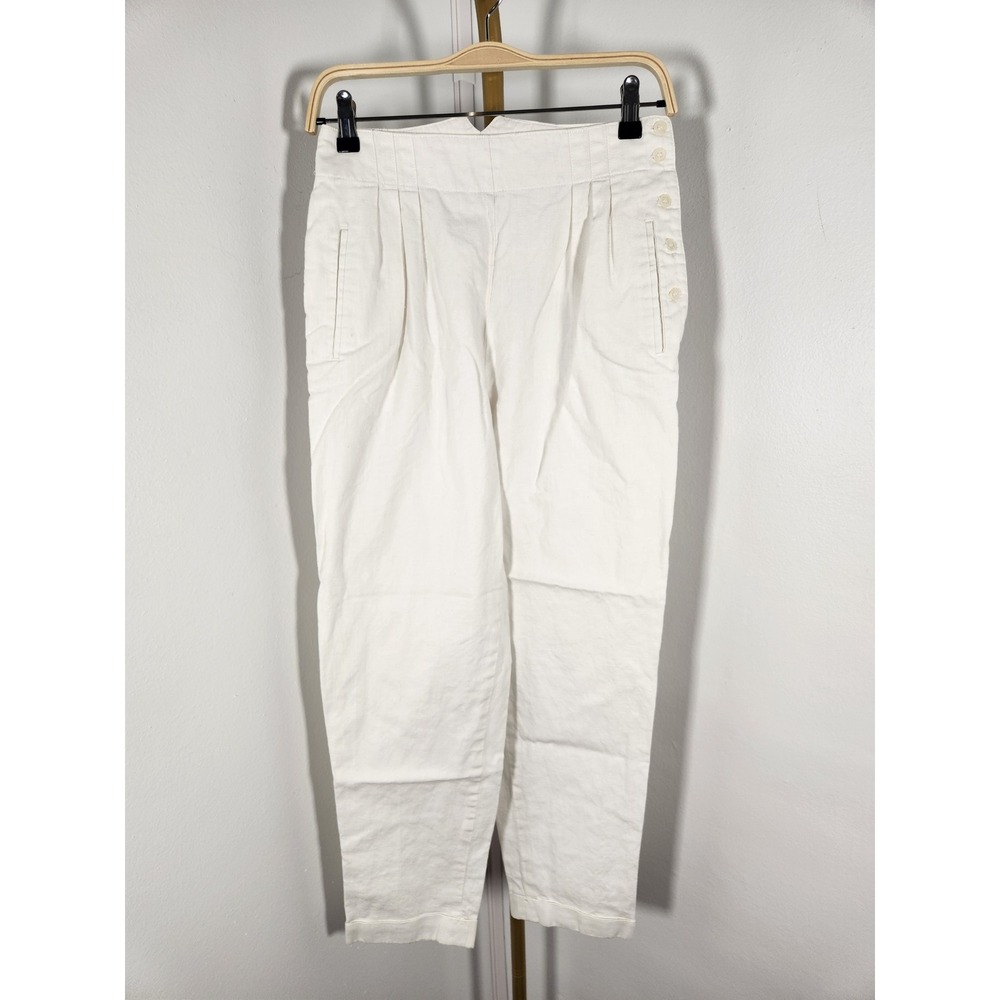 Vintage David N. Womens White Textured Slub Cotton Pleated Pants Size 10